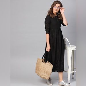 Black Embroidered Ethnic A-line dress